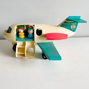 Fisher Price Vntg Little People Fun Toy Jet Airplane Plane NY USA 5 Pc Family